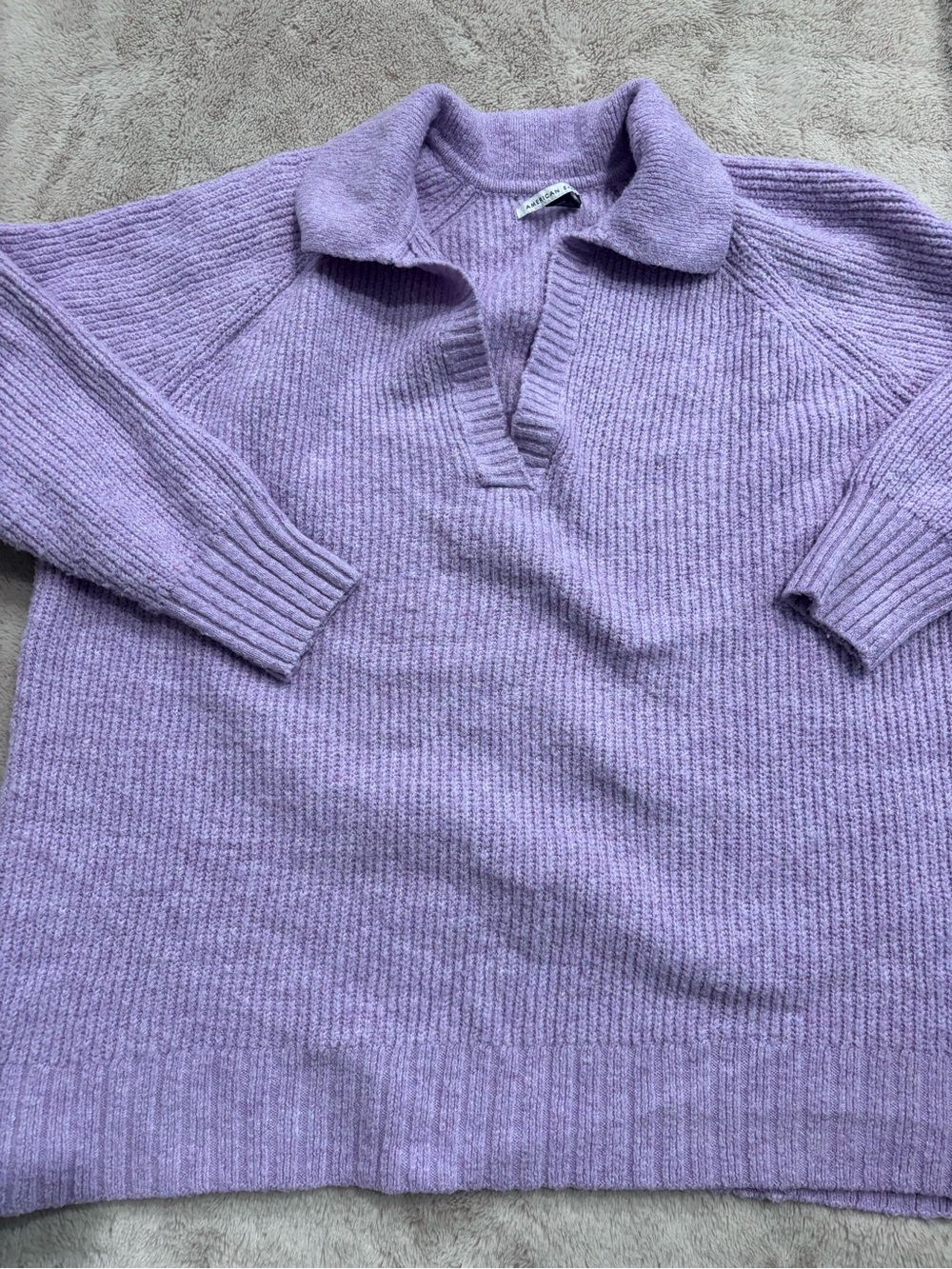 American Eagle Outfitters Lavender Ribbed Polo-Neck Sweater